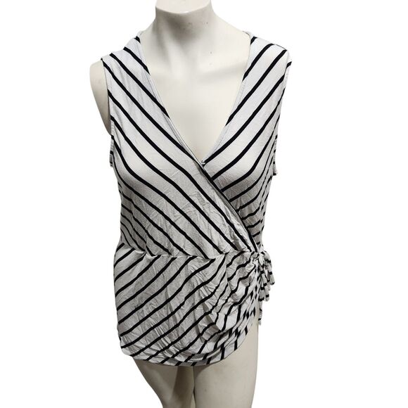 Banana Republic Sleevless Blouse Womens XL Striped Faux Wrap Nautical Corporate - Picture 1 of 5